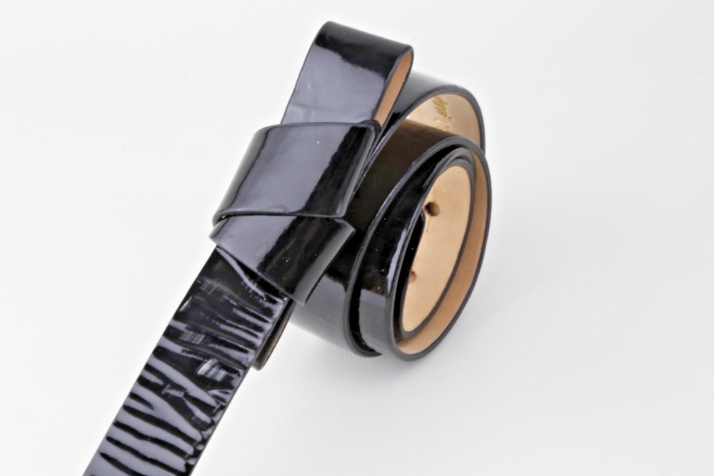 3.1 Phillip Lim Black Crinkled Patent Leather Asymmetric Bow Cinch Waist Belt S